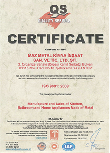 ISO 9001:2008 English certificate