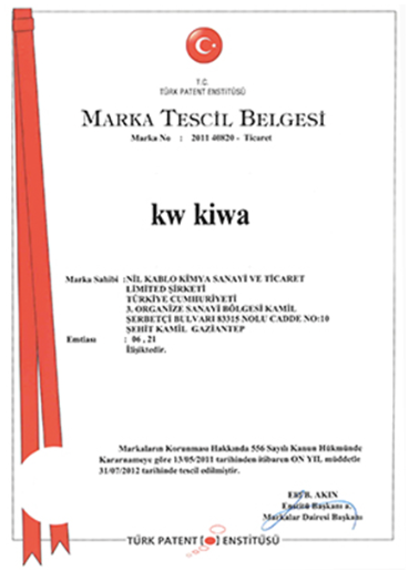 KW Kiwa marka tescil belgesi